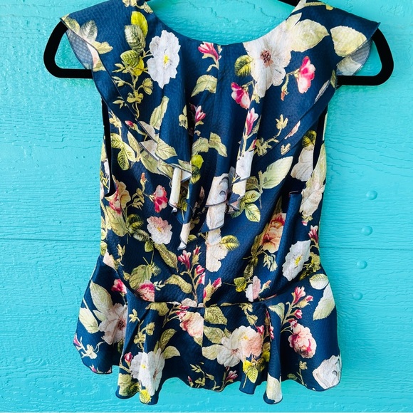 Alice + Olivia Blue Nora Floral Ruffle Silk Peplum Blouse Top Size 4 NWT $265 - Picture 9 of 9